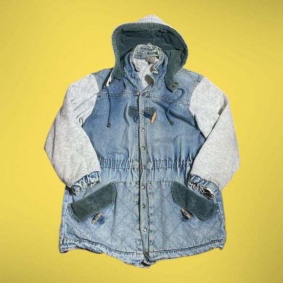 Vintage Denim Corduroy Jeans Jacket Outbrook Women Sz M Hooded Button/Zip - Picture 1 of 7